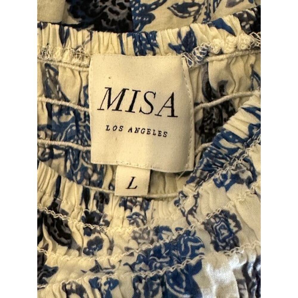 MISA Los Angeles Zadie Boho Cottagecore Smocked Blue Floral Mini Dress Sz Large - Picture 2 of 5